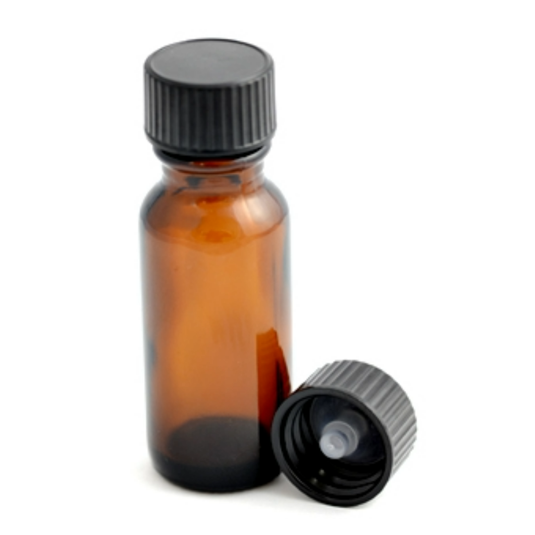 1/2 oz Amber Boston Round Glass Bottles with Cap Closure